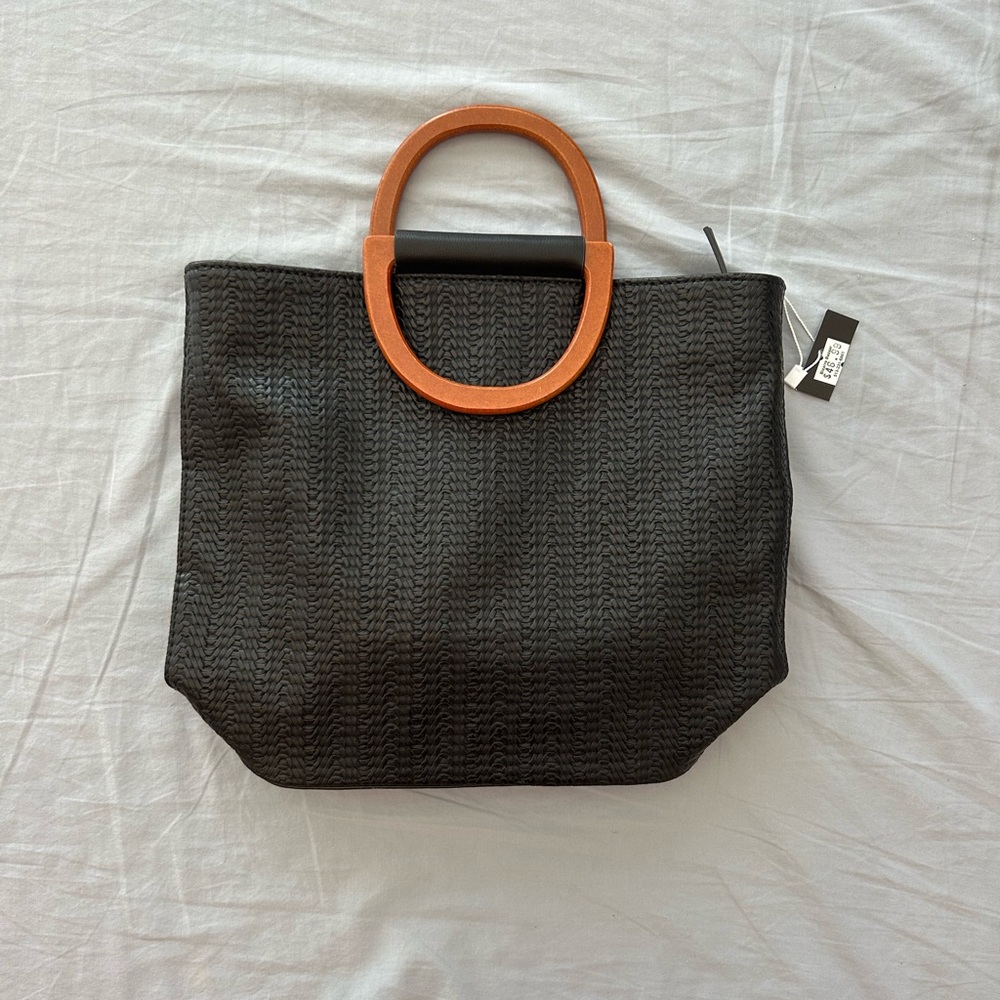 NWT black purse with wood handles